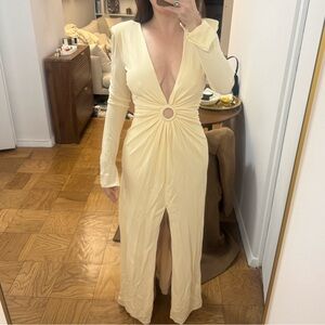 Mango Capsule Cream Long Sleeve Dress with Ring Detail